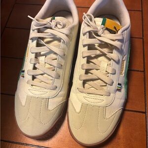 Puma Men’s White & Yellow Low-Profile Sneakers with Green Accents
